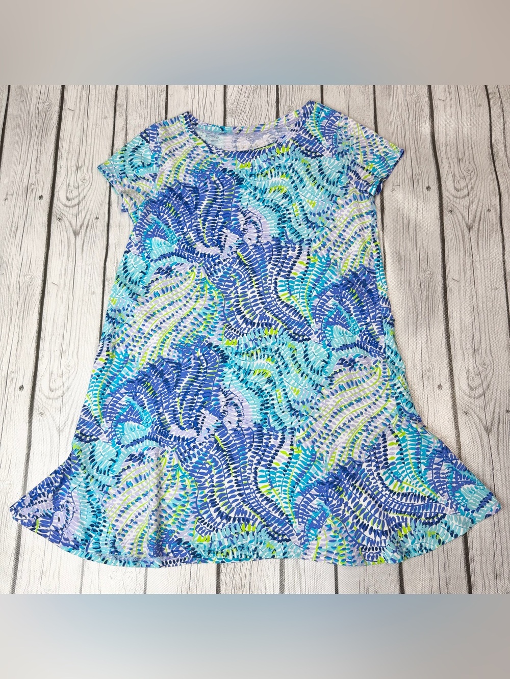 Lilly Pulitzer Girls L 8-10 Short Sleeve Mara Dress Blue Current Fantasea